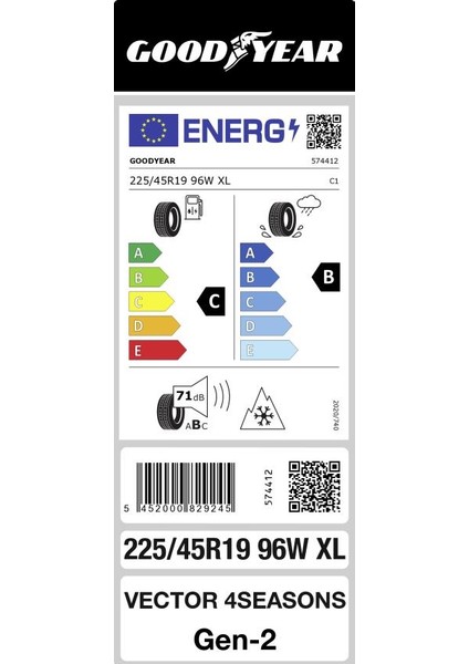 225/45R19 96W Vector 4 Seasons G2 Xl Fp Oto Yaz Lastiği (Üretim: 2024)