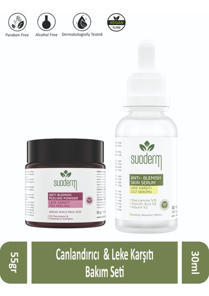 Canlandırıcı ve Leke Karşıtı Cilt Bakım Seti (Toz Peeling & Leke Karşıtı Serum )