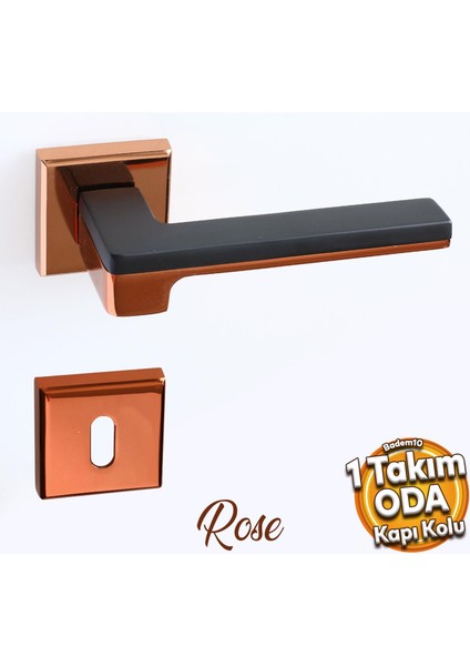 Funda Lüx Rose Mat Siyah Oda Kapı Kolu Rozetli Sürgülü Çelik Kapı Sağa Sola Uygun Kapı Kolları Kulpu
