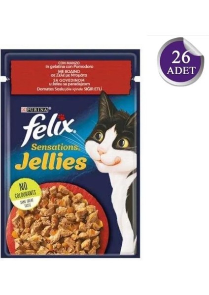 Pouch Sensations Jellies Sığır Etli ve Domatesli Yaş Kedi Maması 85 gr - 26 Adet