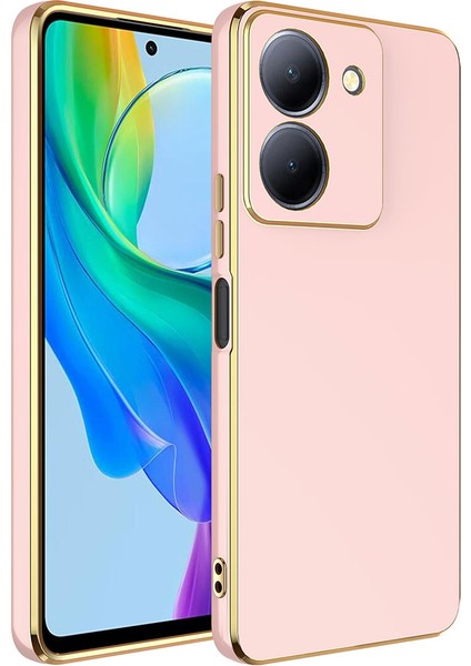 Vivo Y36 4g Kılıf Zore Kenarı Gold Renk Silikon Bark Kapak