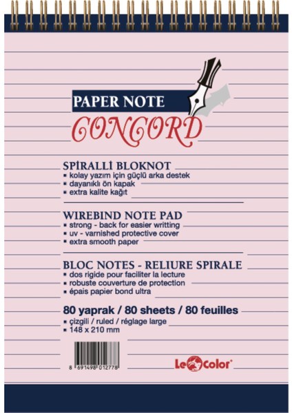 Le Color Concord Ofis Bloknot A5 Çizgili Pembe