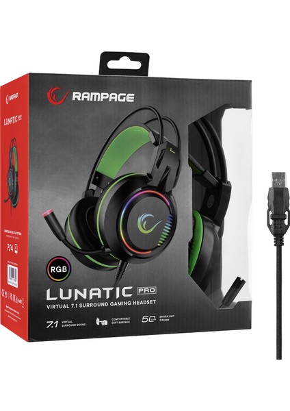 RM-K25 Lunatic Pro Rgb Ledli Mikrofonlu Kulaklık