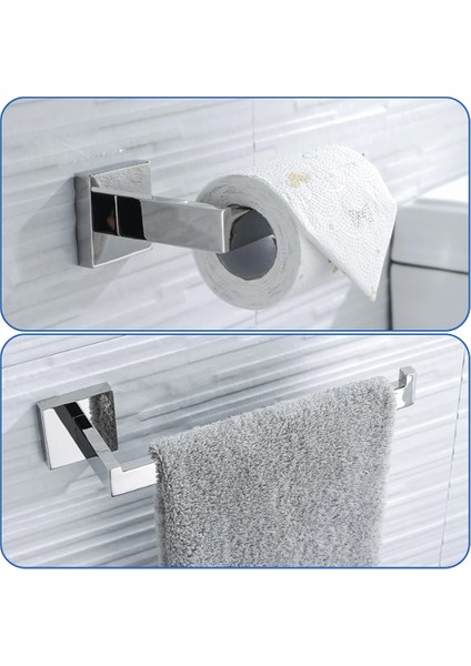 Şerit Kağıt Tutucu Stili Cilalı Banyo Aksesuarları Seti Paslanmaz Çelik Wc Kağıt Havluluk Rulo Peçete Raf Bornoz Ceket Askısı Banyo Donanım Kiti (Yurt Dışından)