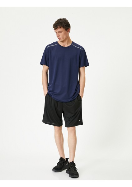 Spor T-Shirt Şerit Baskılı Bisiklet Yaka Kısa Kollu