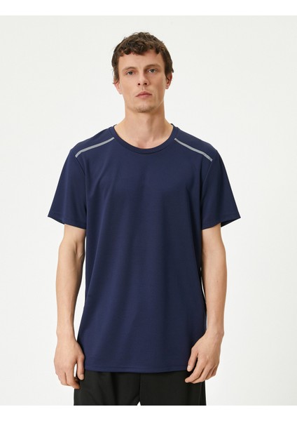 Spor T-Shirt Şerit Baskılı Bisiklet Yaka Kısa Kollu
