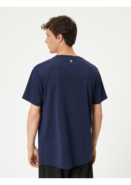 Spor T-Shirt Şerit Baskılı Bisiklet Yaka Kısa Kollu