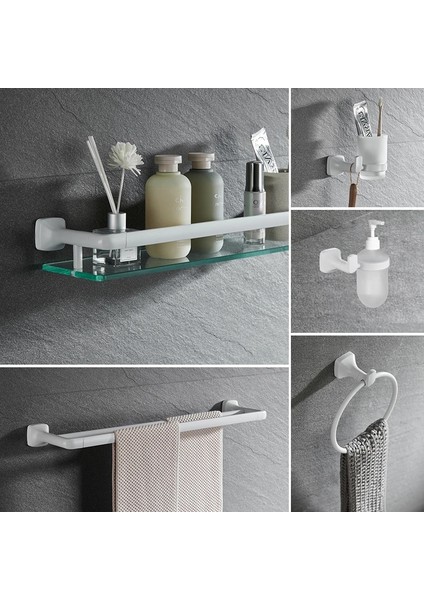 Robe Kanca Tarzı Banyo Donanım Seti Beyaz Bornoz Askısı Havlu Demiri Bar Raf Cam Raf Kağıt Mendil Tutucu Diş Fırçası Tutucu Banyo Aksesuarları (Yurt Dışından) indirimleri