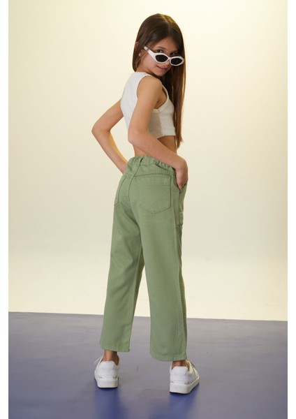 Yeşil Beautiful Yazılı Geniş Paça Kız Çocuk Keten Pantolon 18445 fırsatları