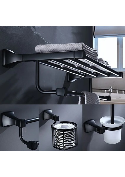 Tek Katmanlı Raf Stili Banyo Aksesuarları Havluluk Kağıt Tutucu, Köşe Raf, Havlu Askısı, Tuvalet Fırçası Tutucu Alüminyum Siyah Banyo Donanımı (Yurt Dışından) modelleri