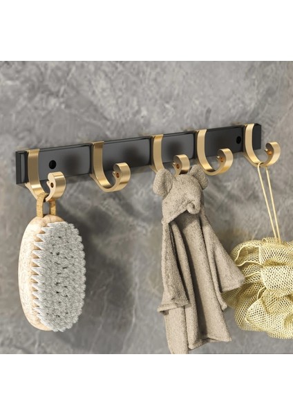 Siyah 5 Sıralı Kanca Stili Havlu Askısı Deliksiz Lüks Siyah Altın Uzay Alüminyum Banyo Rafı Katlanır Banyo Havlusu Askısı Banyo Accesorios Donanım (Yurt Dışından)