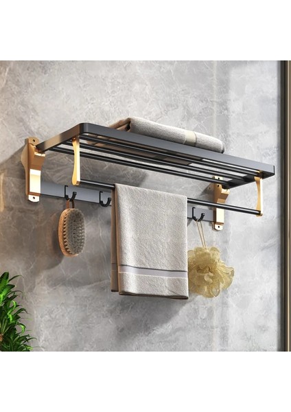 Siyah 5 Sıralı Kanca Stili Havlu Askısı Deliksiz Lüks Siyah Altın Uzay Alüminyum Banyo Rafı Katlanır Banyo Havlusu Askısı Banyo Accesorios Donanım (Yurt Dışından)