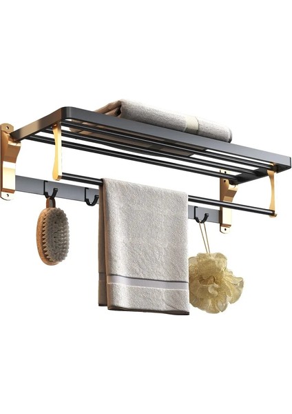 Siyah 5 Sıralı Kanca Stili Havlu Askısı Deliksiz Lüks Siyah Altın Uzay Alüminyum Banyo Rafı Katlanır Banyo Havlusu Askısı Banyo Accesorios Donanım (Yurt Dışından)