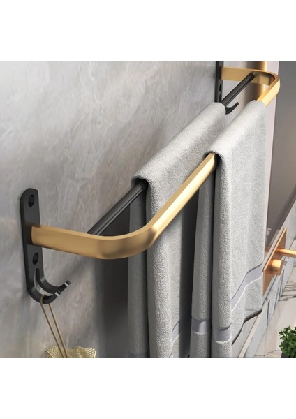 Siyah 5 Sıralı Kanca Stili Havlu Askısı Deliksiz Lüks Siyah Altın Uzay Alüminyum Banyo Rafı Katlanır Banyo Havlusu Askısı Banyo Accesorios Donanım (Yurt Dışından)