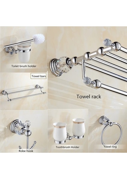 Havlu Halkası Tarzı Lüks Kristal Banyo Aksesuarları Seti Seramik Tuvalet Fırçası Tutucu Duvara Monte Kağıt Tutucu Banyo Rafı Gümüş Köşe Raf (Yurt Dışından)