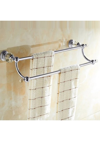 Çift Havlu Çubuğu Tarzı Lüks Kristal Gümüş Banyo Aksesuarları Seti Krom Cilalı Pirinç Banyo Donanım Seti Duvara Monte Banyo Ürünleri Banheiro (Yurt Dışından)
