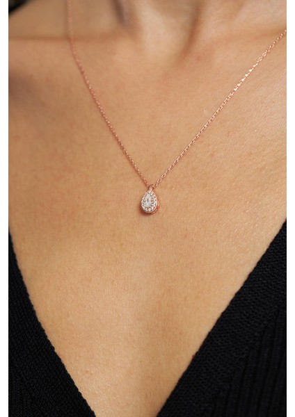 Zirkon Taşlı Rose Minimal Damla Anturaj Gümüş Kolye fiyatları