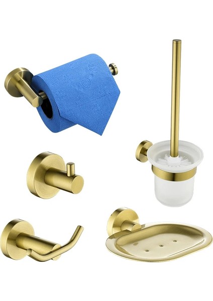 Sabunluk Stili Banyo Donanım Seti Fırçalanmış Altın Tuvalet Fırçası Tutucu Bornoz Askısı Kağıt Tutucu Sabunluk Tutucu Duvara Montaj Banyo Aksesuarları (Yurt Dışından) modelleri