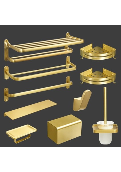 Kare Sepet Stili Banyo Aksesuarları Seti Fırçalanmış Altın Tuvalet Fırçası Tutucu, Köşe Raf Kağıt Tutucu, Havluluk Alüminyum Banyo Donanım Seti (Yurt Dışından) fiyatları
