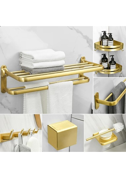 Kare Sepet Stili Banyo Aksesuarları Seti Fırçalanmış Altın Tuvalet Fırçası Tutucu, Köşe Raf Kağıt Tutucu, Havluluk Alüminyum Banyo Donanım Seti (Yurt Dışından) modelleri