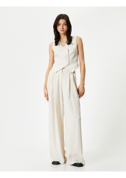 Blazer Yelek Anvelop Fermuar Detaylı V Yaka Fleto Cepli