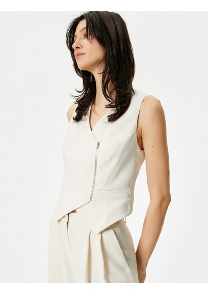 Blazer Yelek Anvelop Fermuar Detaylı V Yaka Fleto Cepli fiyatları