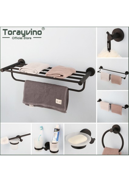 Havlu Halkası Tarzı Torayvino Siyah Banyo Aksesuarları Seti Paslanmaz Çelik Havlu Demiri Raf Sabunluk Bar Kanca Tuvalet Fırçası Banyo Donanım (Yurt Dışından) fiyatları