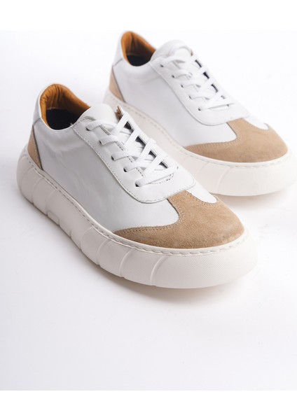 Erkek Deri Spor Ayakkabı & Sneaker Nude/beyaz -MBKRY506-NB