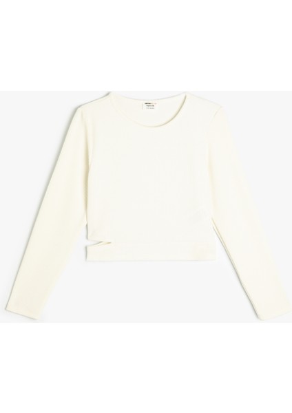 Basic T-Shirt Uzun Kollu Pencere Detaylı Bisiklet Yaka Kaşkorse