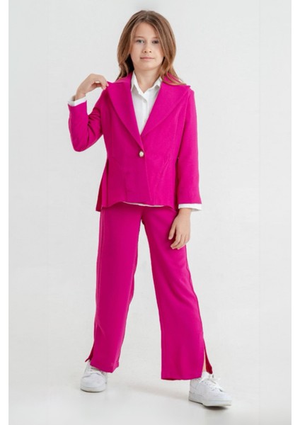 Tarz Ceketli 3 Lü Pilise kız takım - Fuşya