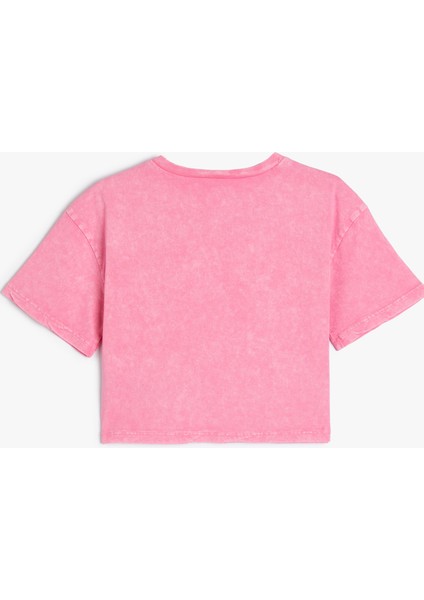 Crop T-Shirt Tropik Baskılı Kısa Kollu Bisiklet Yaka Pamuklu fiyatları