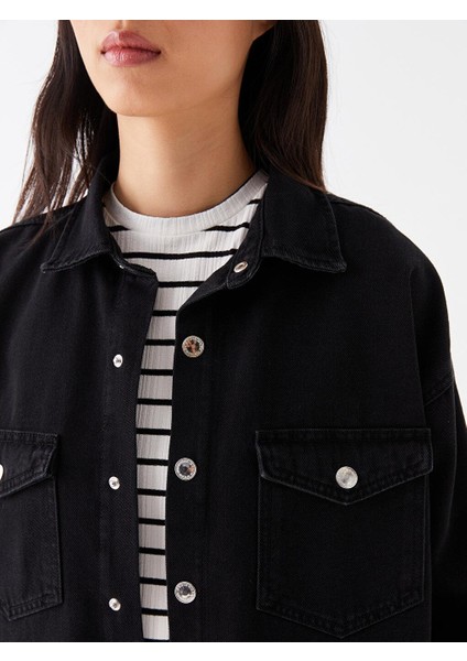 Lcw Jeans Düz Uzun Kollu Kadın Jean Gömlek Ceket