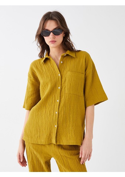 Lcw Vision Düz Kısa Kollu Oversize Kadın Gömlek