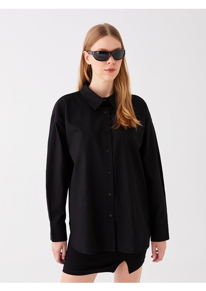 Lcw Vision Düz Uzun Kollu Oversize Kadın Gömlek