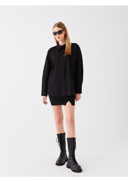 Lcw Vision Düz Uzun Kollu Oversize Kadın Gömlek