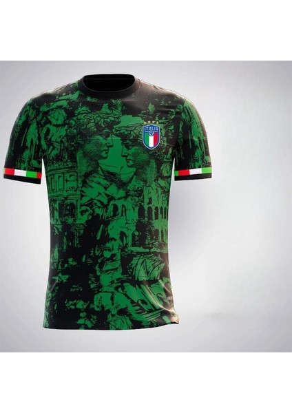Italya Nostalji Motifli T-Shirt Yeşil