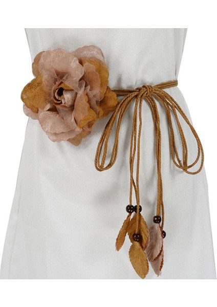 Rahat Düğümlü Bel Zinciri Elbiseler Bayan Ince Bel Kemeri Uzun Püskül Örgü Kemer Zarif El Yapımı Büyük Çiçek Dekoratif (Yurt Dışından)