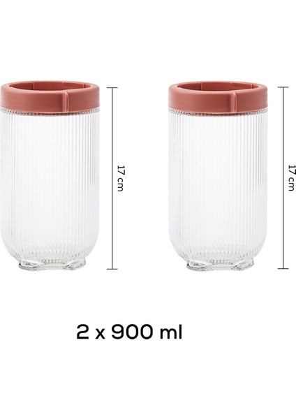 Ribbed 2'li Cam Kavanoz Saklama Kabı 900 ml