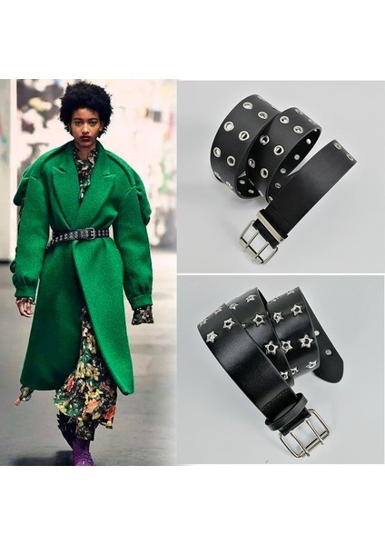 Siyah Kuşaklar Kadınlar Için Bel Punk Çivili Kemer Çift Yıldız Kuşgözü Tüm Kuşgözü Kot Ceinture Mujer Gotik Erkekler Kemer (Yurt Dışından) fiyatları