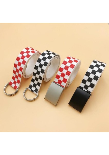 Erkekler Kemer Siyah Beyaz Ekose Kemer Kanvas Dama Tahtası Kemerler Kuşak 3.8 cm Bel Kemerleri Rahat Damalı D Toka (Yurt Dışından) fiyatları