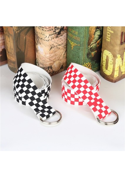 Erkekler Kemer Siyah Beyaz Ekose Kemer Kanvas Dama Tahtası Kemerler Kuşak 3.8 cm Bel Kemerleri Rahat Damalı D Toka (Yurt Dışından) fırsatları