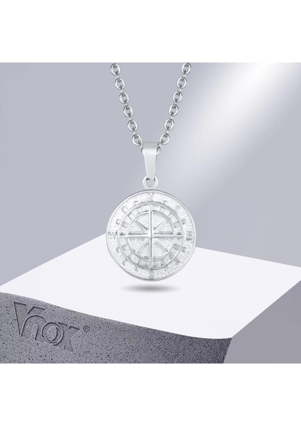 Vnox Erkekler Için Şık Paslanmaz Çelik Pusula Kolye, Retro Yuvarlak Para Charms Kolye, Kaya Punk Erkek Yaka Takı (Yurt Dışından)