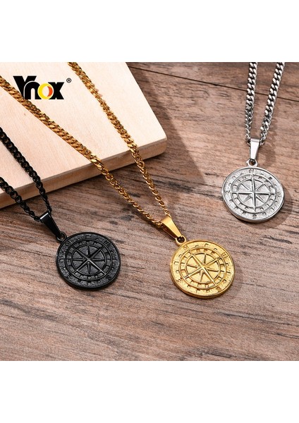 Vnox Erkekler Için Şık Paslanmaz Çelik Pusula Kolye, Retro Yuvarlak Para Charms Kolye, Kaya Punk Erkek Yaka Takı (Yurt Dışından) fiyatları