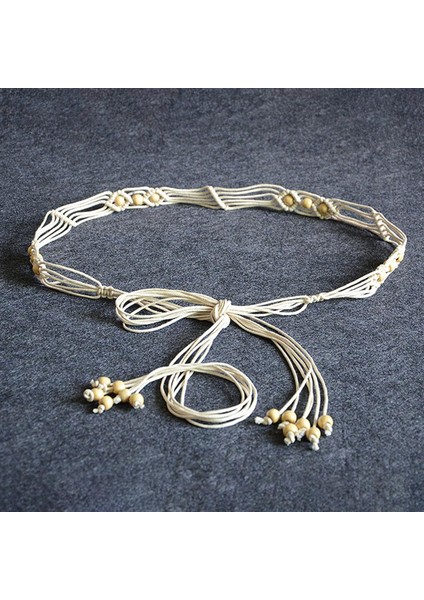 Sanwood Bohemia El Yapımı Boncuk Örgülü Kadın Kemeri Düğümlü Püsküller Bel Kemerleri 4 Renk Askı Moda Elbise Ince Kemer (Yurt Dışından)