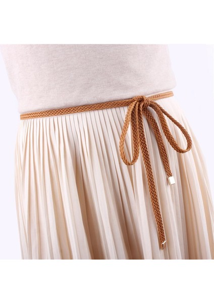 Kızlar Vintage Kahverengi Ince Kemerler Kadın Elbise Örme Dokuma Örgülü Kayış Kemer Bel Düğümlü Halat Lüks Moda Bayanlar (Yurt Dışından)