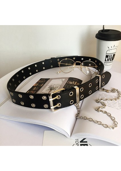 Moda Kadın Punk Zincir Kemer Bayanlar Ayarlanabilir Çift/tek Sıra Delik Deliği Kot Kemer Kuşgözü Zinciri ile Dekoratif Kemerler (Yurt Dışından) fiyatları