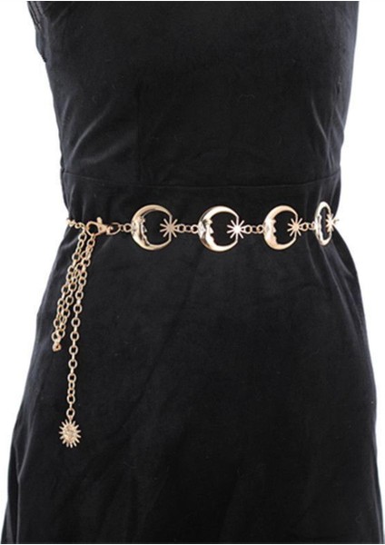 Plaj Kemeri Harajuku Punk Ay Metal Kemerler Kadın Vintage Yüksek Bel Zincir Bel Kemerleri Gotik Ay Güneş Şerit Kolye Kemerler Kadın (Yurt Dışından)