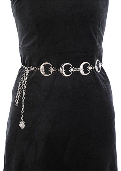Plaj Kemeri Harajuku Punk Ay Metal Kemerler Kadın Vintage Yüksek Bel Zincir Bel Kemerleri Gotik Ay Güneş Şerit Kolye Kemerler Kadın (Yurt Dışından) fiyatları