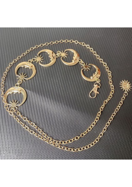 Plaj Kemeri Harajuku Punk Ay Metal Kemerler Kadın Vintage Yüksek Bel Zincir Bel Kemerleri Gotik Ay Güneş Şerit Kolye Kemerler Kadın (Yurt Dışından) fırsatları