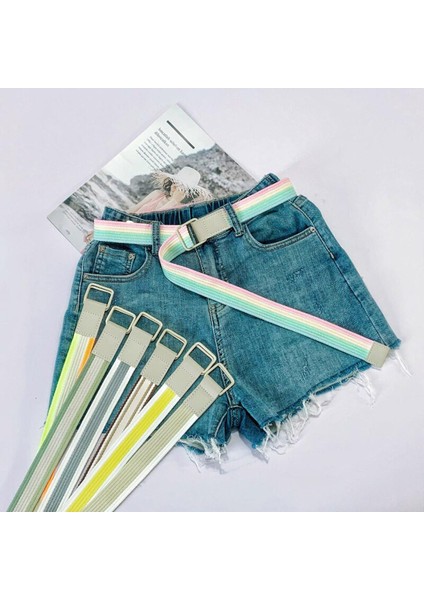Yüksek Kaliteli Moda Rahat Erkek Kanvas Kemer Metal Çift Halkalı Kare Toka Renkli Kemer Tasarımcısı Kadın Genç Kemerleri (Yurt Dışından)